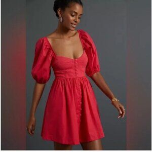 Anthropologie Maeve Red Puff-Sleeved Sweetheart Mini Dress size large